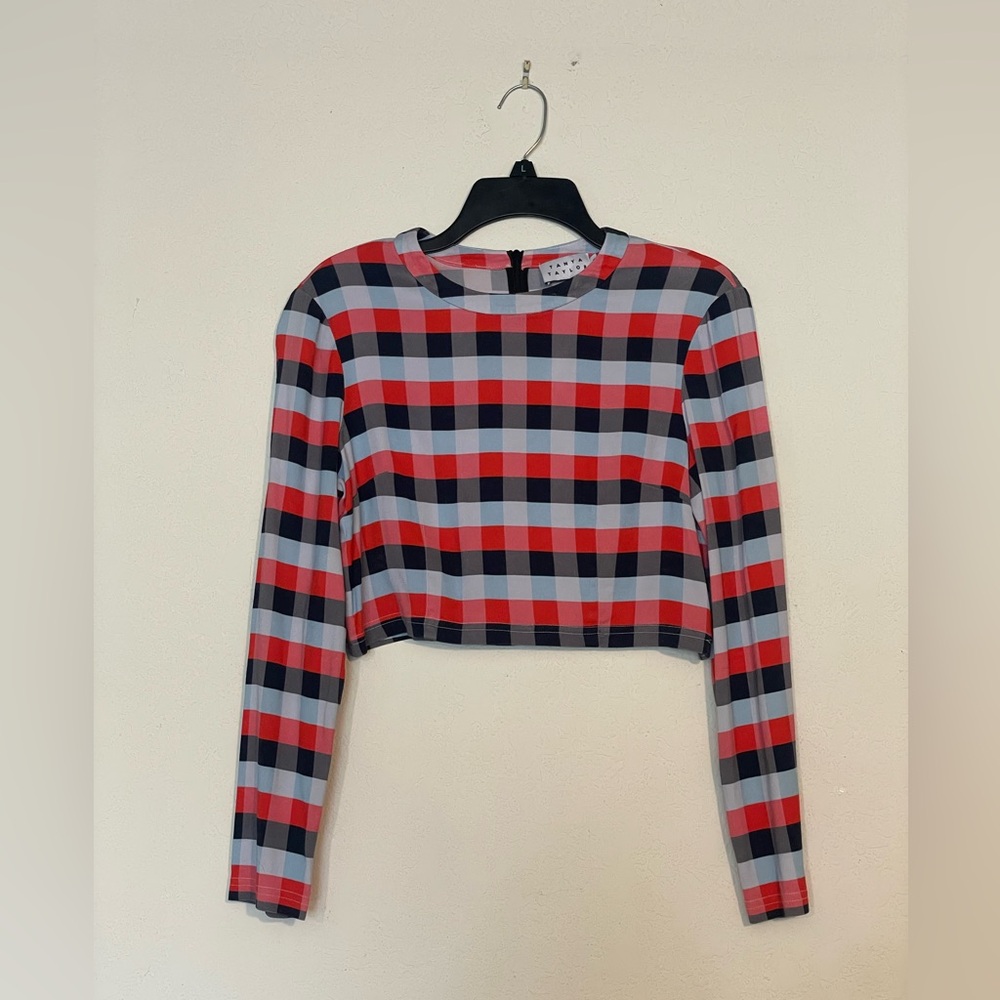 Tanya Taylor Vintage Checkered Crop Top